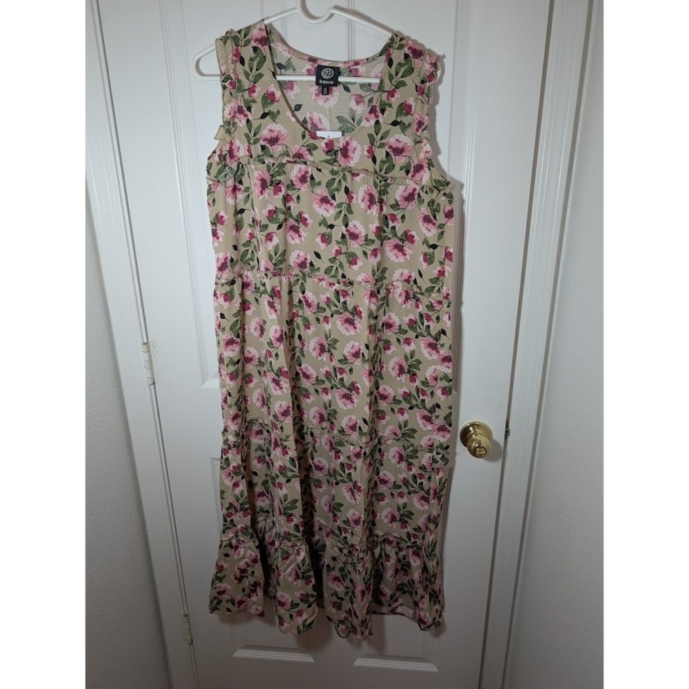 Bobeau Floral Print Dress Sleeveless Casual Midi‎ Dress Pink Flowers M New